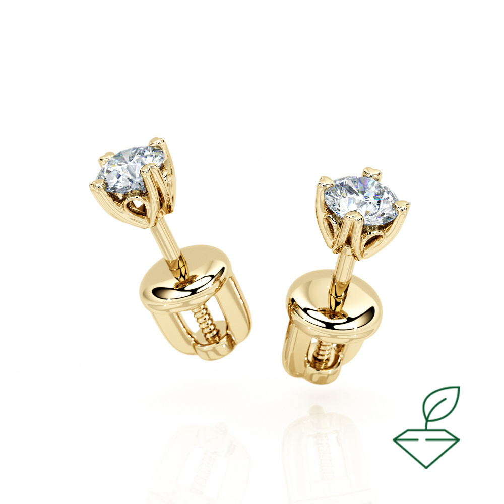 Серьги пусеты из желтого золота с выращенными бриллиантами (арт.0079-2480) - Aurora Siberica