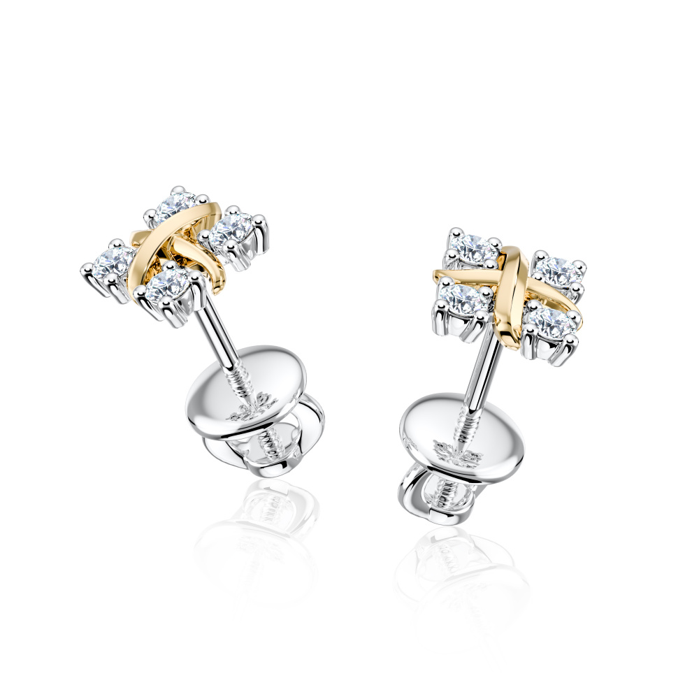 Серьги-пусеты из комбинированного золота с якутскими бриллиантами (арт.0402-7410)