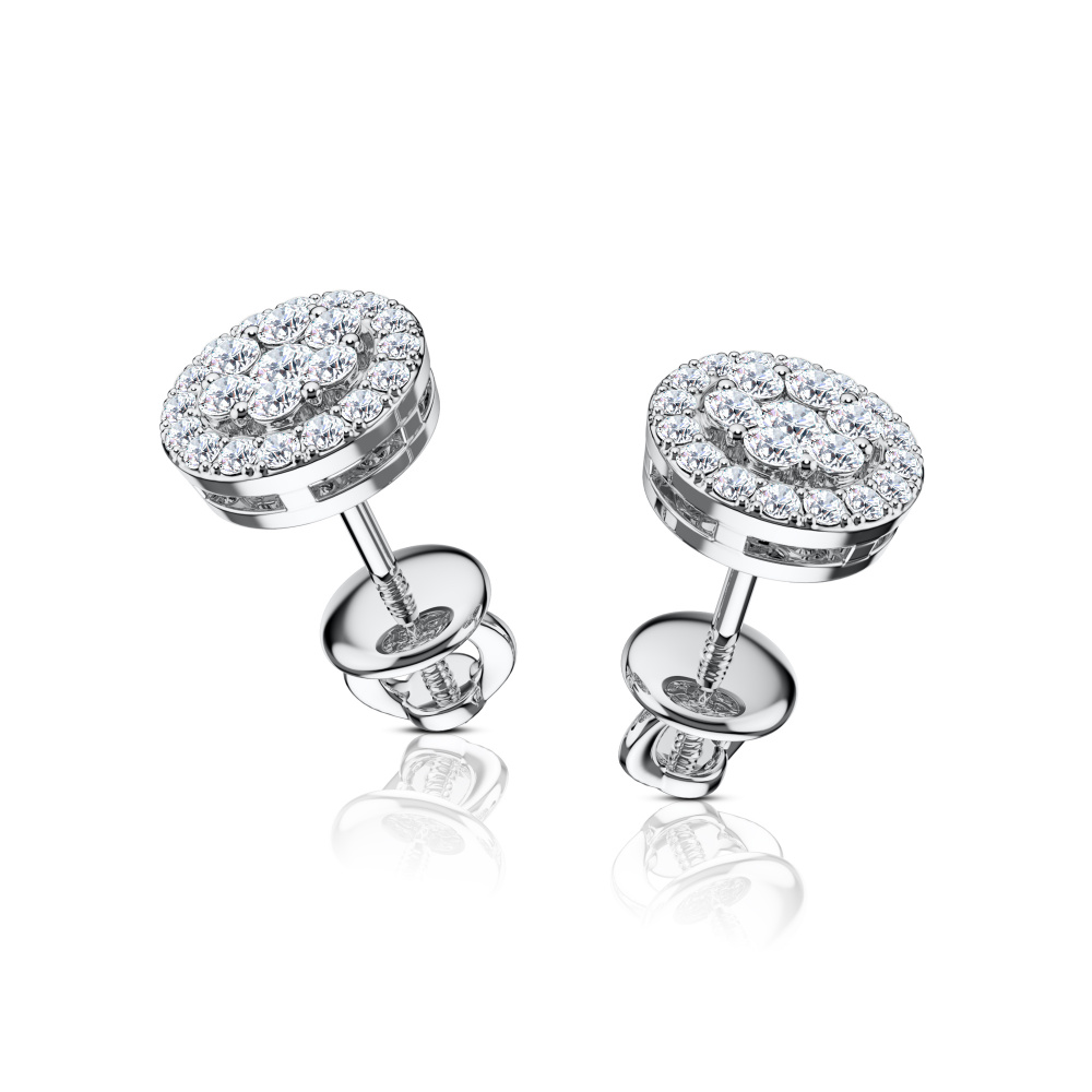 Серьги-пусеты из белого золота с якутскими бриллиантами (арт.0526-1411) - Aurora Siberica